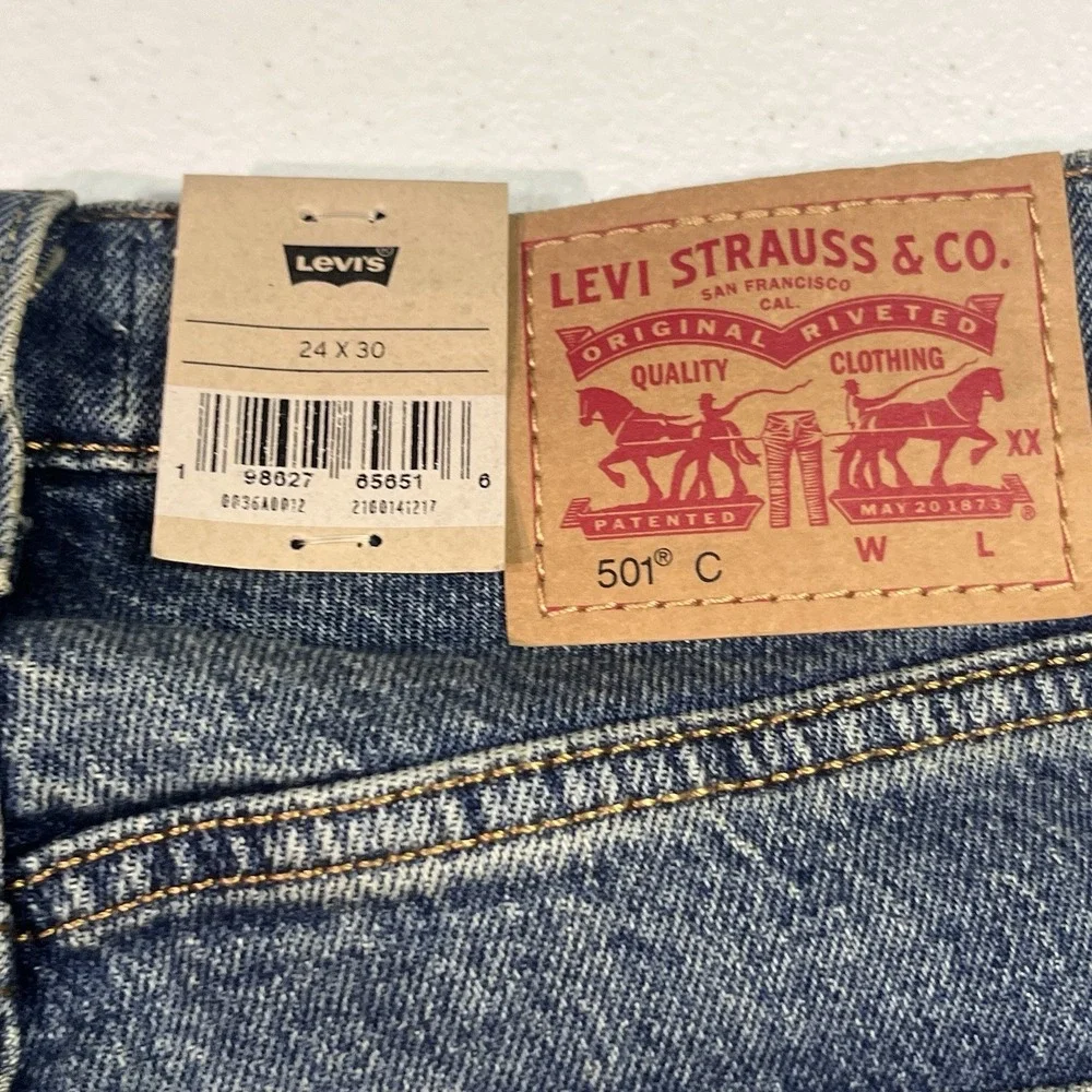 Levis 501 Curve Jeans Womens 24x30 Straight High Rise Stretch Denim Bedazzled